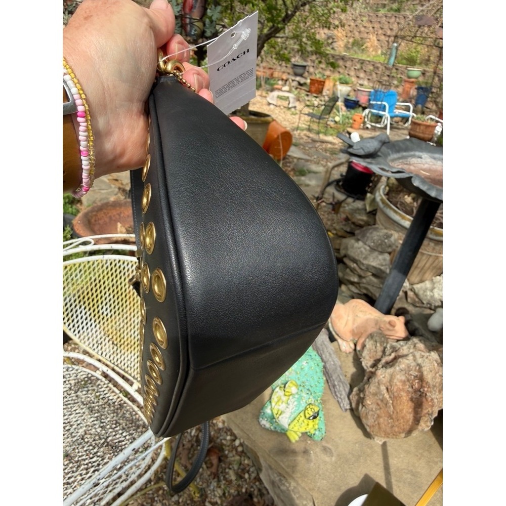 Coach Black Leather Grommet Shoulder Bag Gold Studs CY646 NWT - Picture 14 of 16